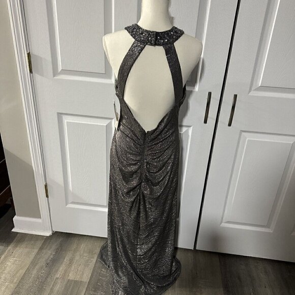 Beautiful gray Sparkling Halter Evening Gown With Sequins Around The Neck Sz 12 - Picture 4 of 10
